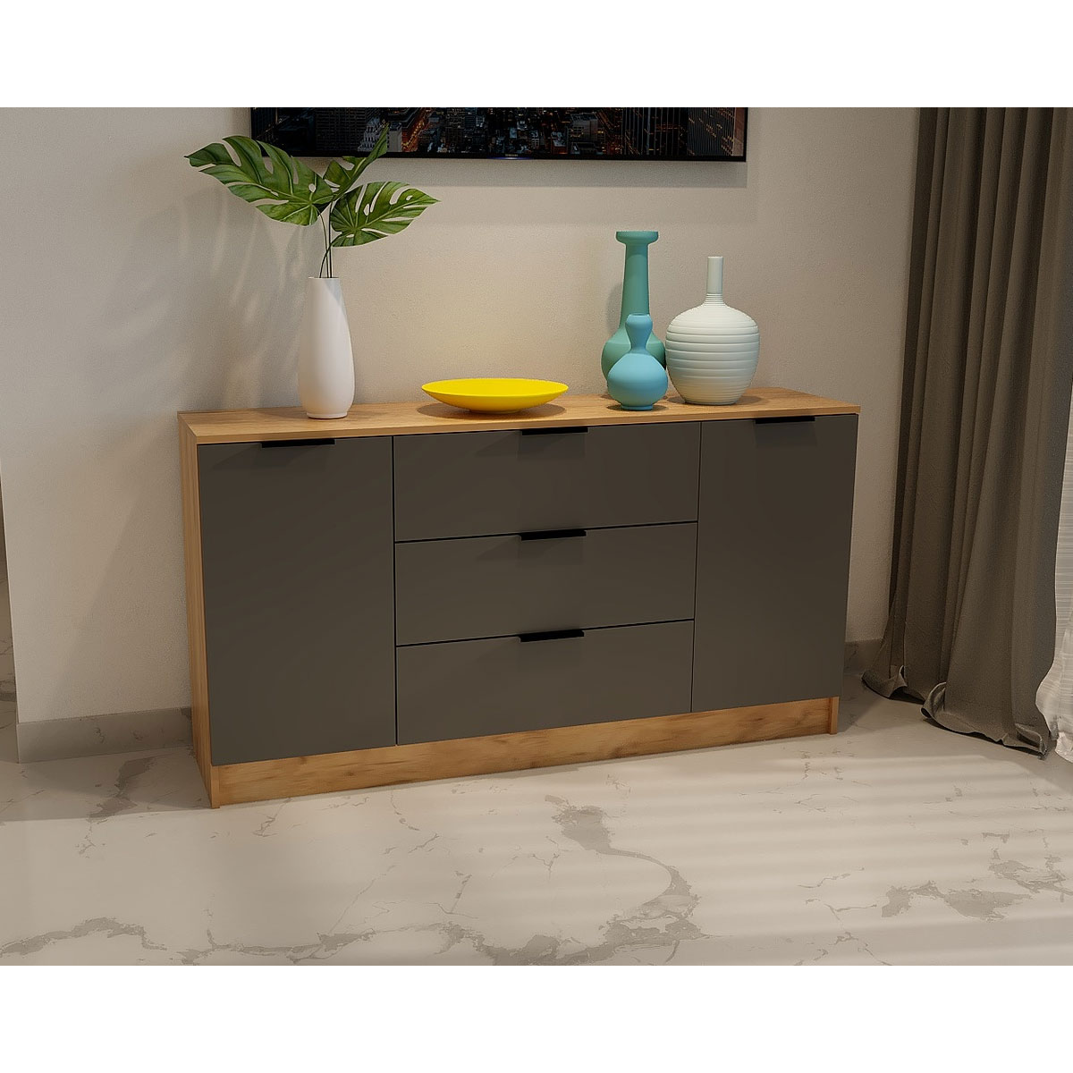 Комод Сіті 4 3Ш2Д 1500*800*375 (ДУБ ТАХО+АНТРАЦИТ)